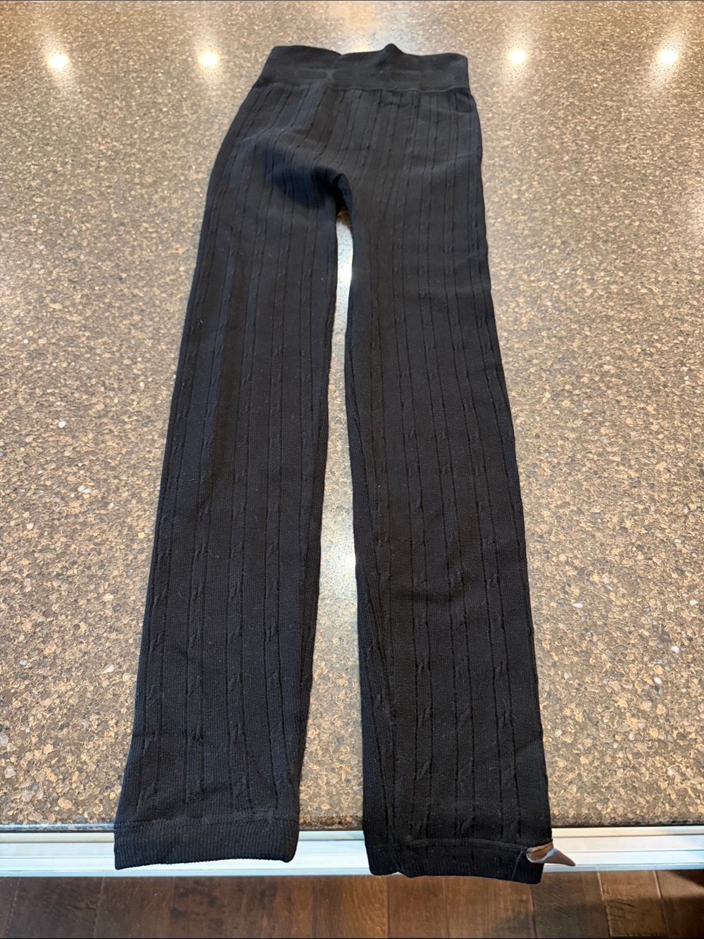 Muk Luks Black Ribbed Knit Leggings Fleece Lined
